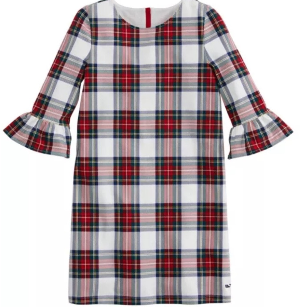 Vineyard Vines Youth Girls Red Tartan Plaid Ruffle Sleeve Dress Medium 10-12